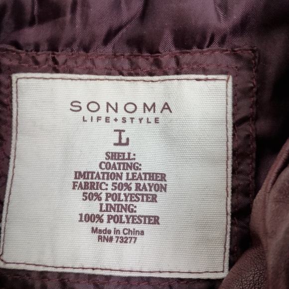Like New!Burgundy Merlo Maroon Faux Fall Winter SONOMA Leather Jacket (#1,240) - Picture 2 of 9